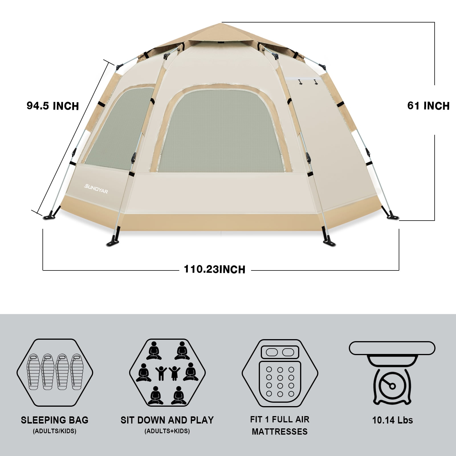 SUNOYAR 4-6 Person Tent for Camping, Camping Tent with Carry Bag, Instant Tent for Outdoor/Hiking/Traveling