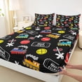 thumbnail image 4 of Castle Fairy Cartoon Train Pattern Bed Sheets 4pcs for Teens, Ticket Print King Sheets for Bedroom, Black Red, 4 of 6
