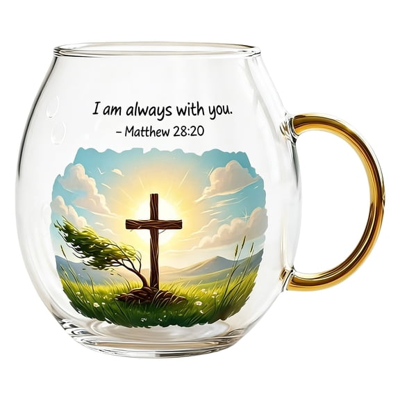KUMHONW Glass Coffee Mug Inspirational & Double Wall Glass Cup With Gold Handle(3.93x3.14in),Bible Scripture Cup B