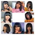 thumbnail image 6 of Machine Made Sew in Short Wig with Bangs Human Hair Wigs Brazilian Straight wig with Bang for Women Glueless Wigs, 6 of 6