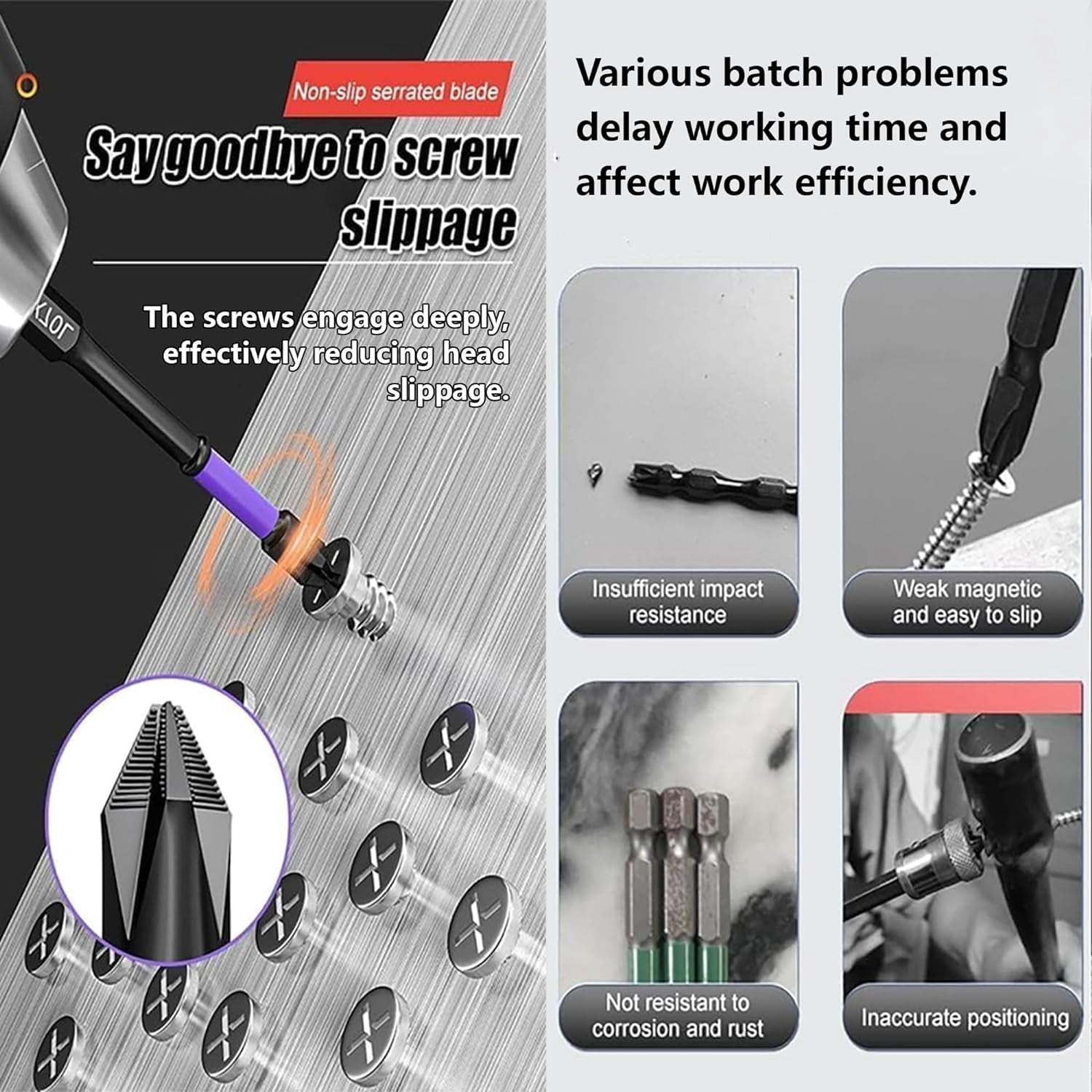 Magnetic Drill Bits: D1 Anti-Slip and Shock-Proof Drill Bit Set,Strong Torque Impact-Resistant Driver Bit Set,Magnetic Screwdriver Bits with Cross Screwdriver (3 Set)