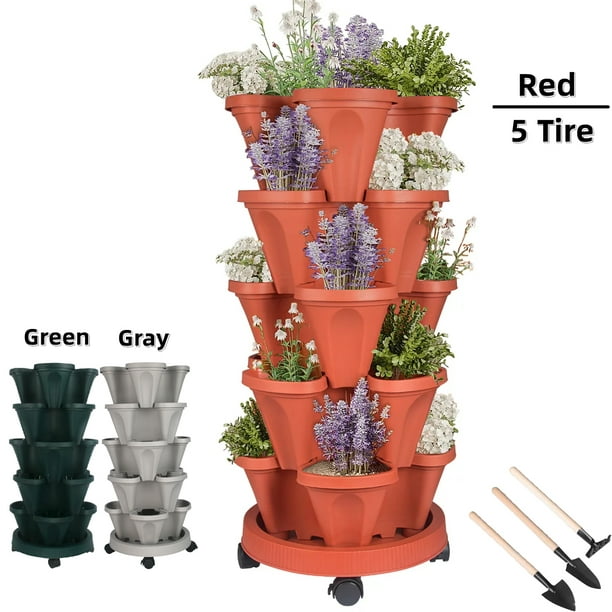 Stackable 5 Vertical Planter with Movable Wheels and Planters Tools, Tower Garden Planters for Vegetables, Flowers, Herbs, Strawberries Planting, Indoor Outdoor Gardening Pots - Walmart.com