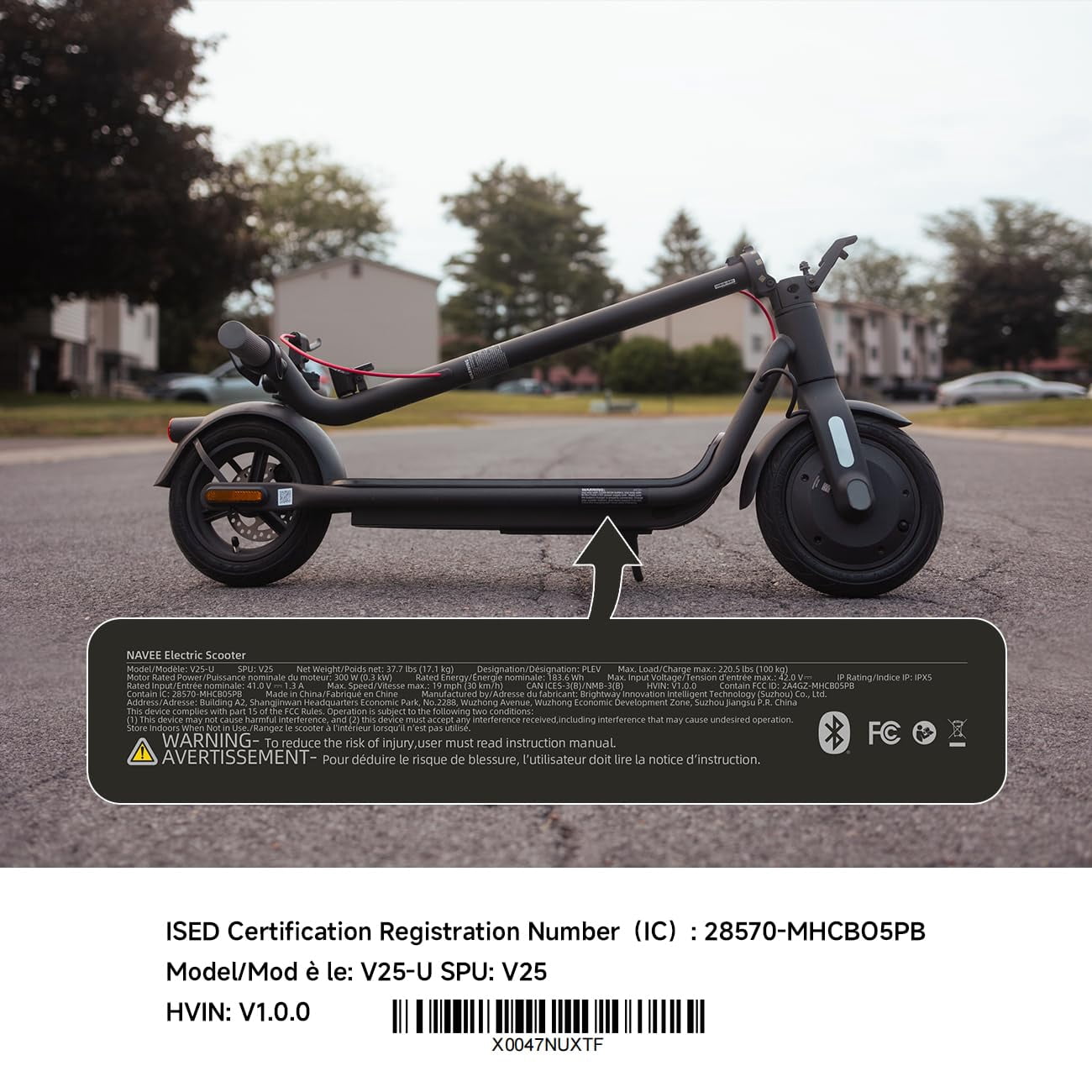 NAVEE V25 Pro Electric Scooter for Adults, up to 19.9 MPH &15.5 Miles, 600W Motor, 10" Tires, Foldable Commuting E-Scooter with Dual Brake Suspension, UL2272