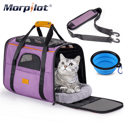 Cat Carrier MORPILOT® Extra Large Cat Bag with Water Bowl, Soft Sided Tsa Airline Approved Pet Carrier up to 20LB, Travel Puppy Carrier Cat Carrier for Small Medium Large Dogs Cats Rabbits - Purple