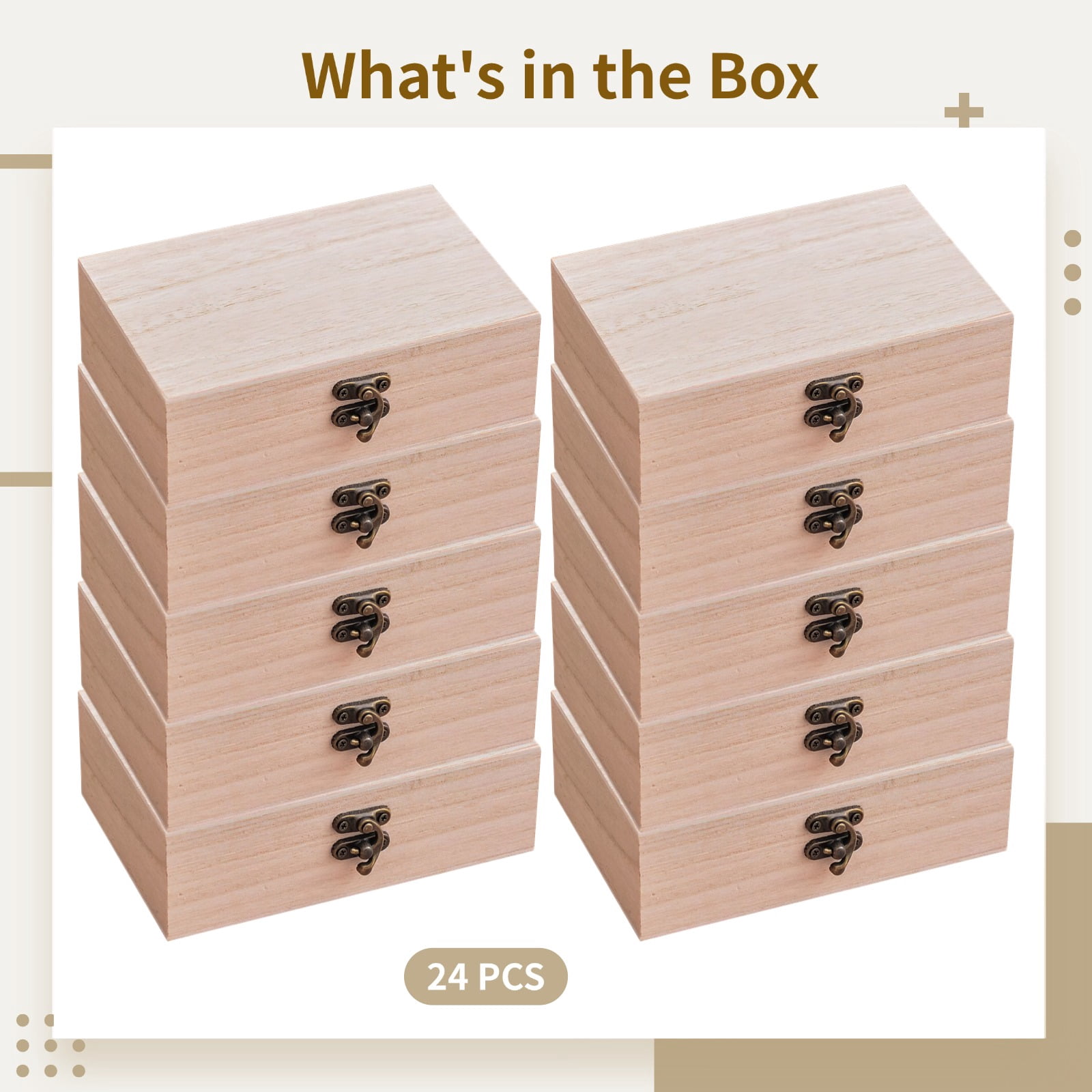 24 Pcs Vintage Wooden Boxes with Metal Lock, 6 x 4 x 2 Inches, Unfinished Pinewood for DIY, Craft Storage, Jewelry, Gift Boxes, Small Item Organizers