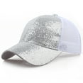 thumbnail image 2 of Weikingp Fascinators Hats for Women Women Girl Ponytail Baseball Cap Sequins Shiny Messy Bun Snapback Hat Sun Caps Hats for Men Hats for Women Mens Hats (Clearance) Silver Cotton, 2 of 4
