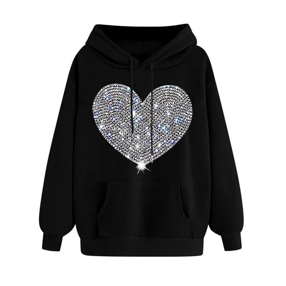WREESH Hoodies for Women Graphic Valentine's Day Drawstring Sweatshirts with Long Sleeve Pullover for Cozy Style Black