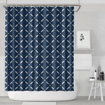 Navy Blue and White Geometric Pattern Shower Curtain 84"x72" ,Bathroom Decorative Shower Curtains Set with 12 Hooks,Modern Waterproof Washable Shower Curtain