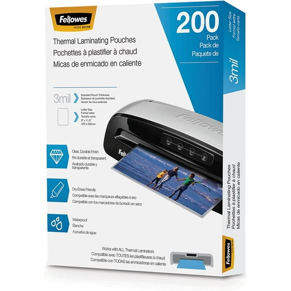 Fellowes 5743401 lamnate 200pk 3mil letter size