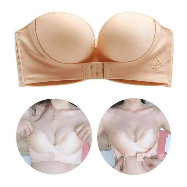 Push Up Bra for Women Invisible Front Hook Brassiere Full Coverage Seamless  Bralette Wirefree Floral Daily Underwear Beige at  Women's Clothing  store