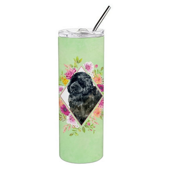 Carolines Treasures CK4323TBL20 Newfoundland Green Flowers Stainless Steel 20 oz Skinny Tumbler 20 oz multicolor