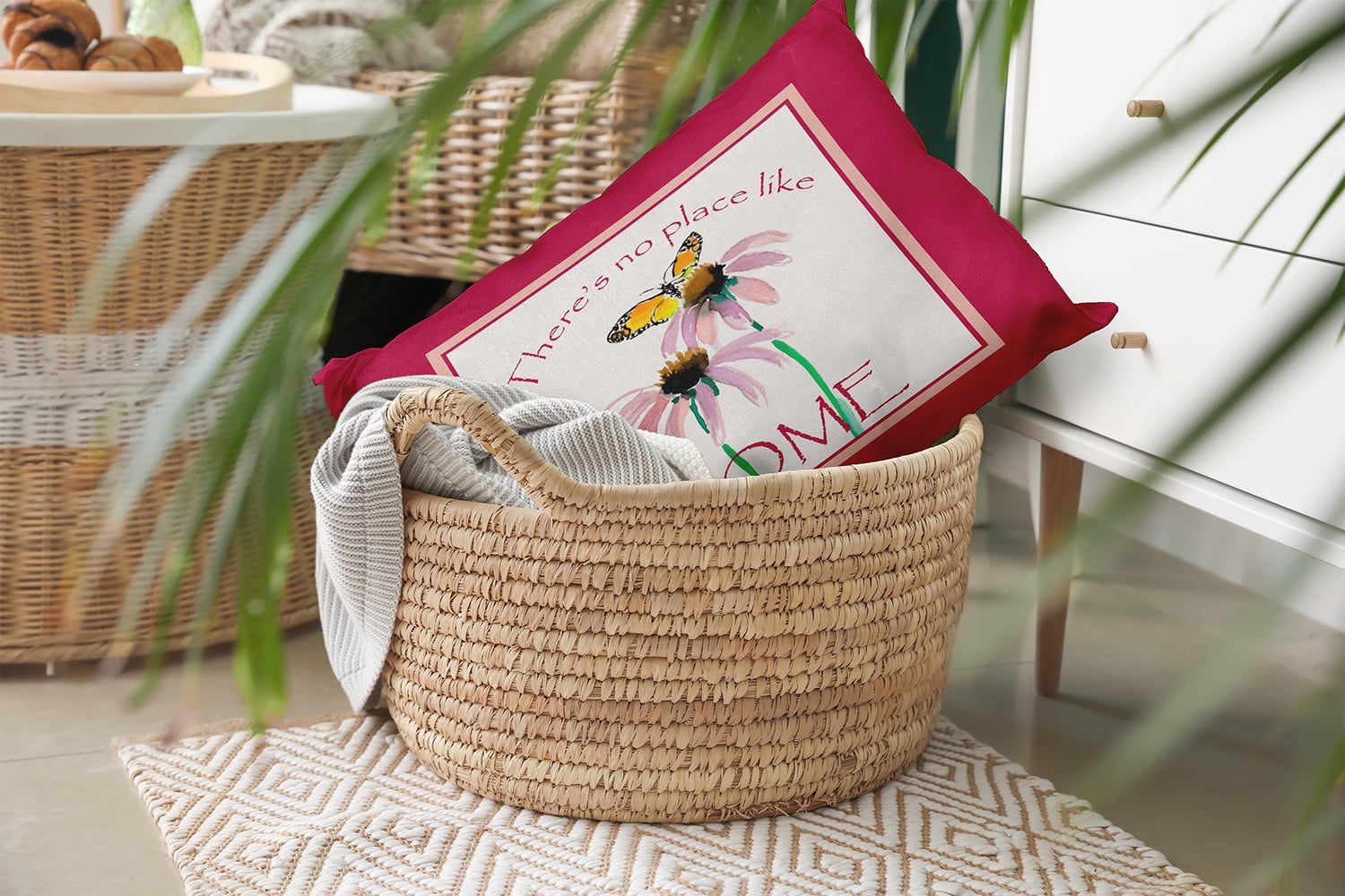 20" x 14" Simply Daisy There's No Place Like Home Polyester Indoor/Outdoor Pillow, Bold Pink Qty 1