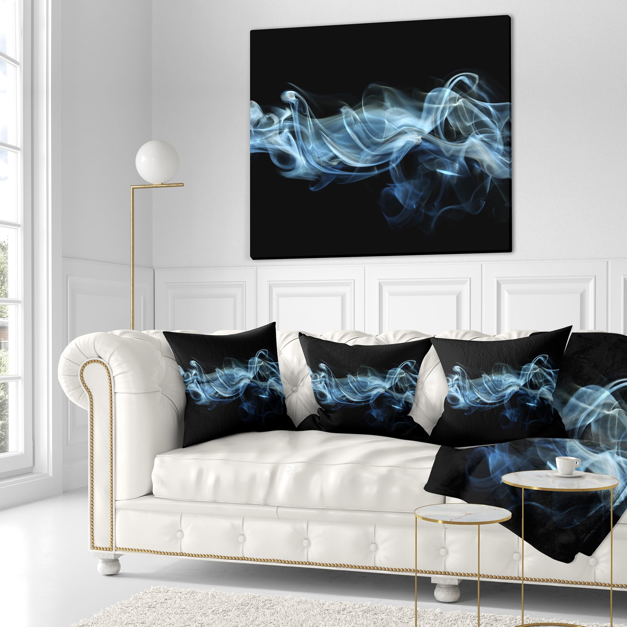 Designart Blue Smoke in Black - Abstract Throw Pillow - 16x16