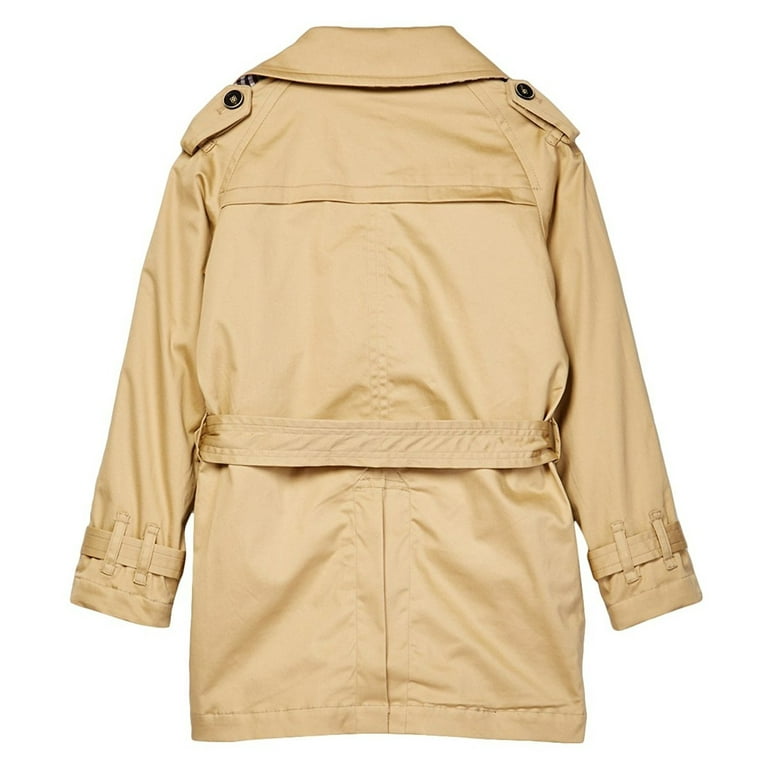 Isaac Mizrahi Boys JK1002 Double Breasted Belted Raincoat with Epaulettes Tan 4