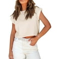 thumbnail image 2 of Bat Sleeve Women's Short Sleeve Summer Curled Cropped Top Casual Round Neck Solid Color T-Shirt, 2 of 6