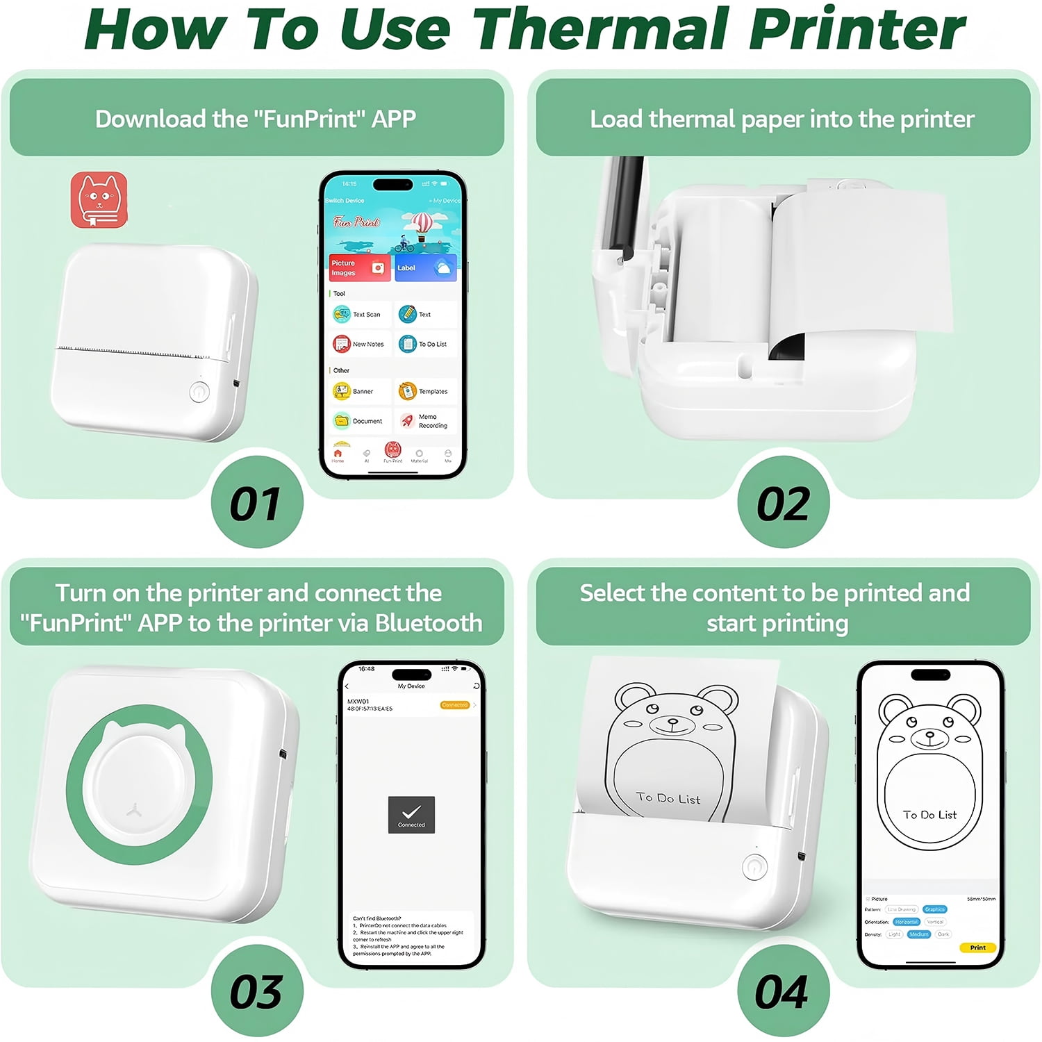 Sticker Printer,Portable Printer Mini Thermal Printer, Inkless Bluetooth Pocket Label Maker with 13 Rolls Print Paper,6 Colored pens,Multiple Templates for Notes Journal Memo Photo Study