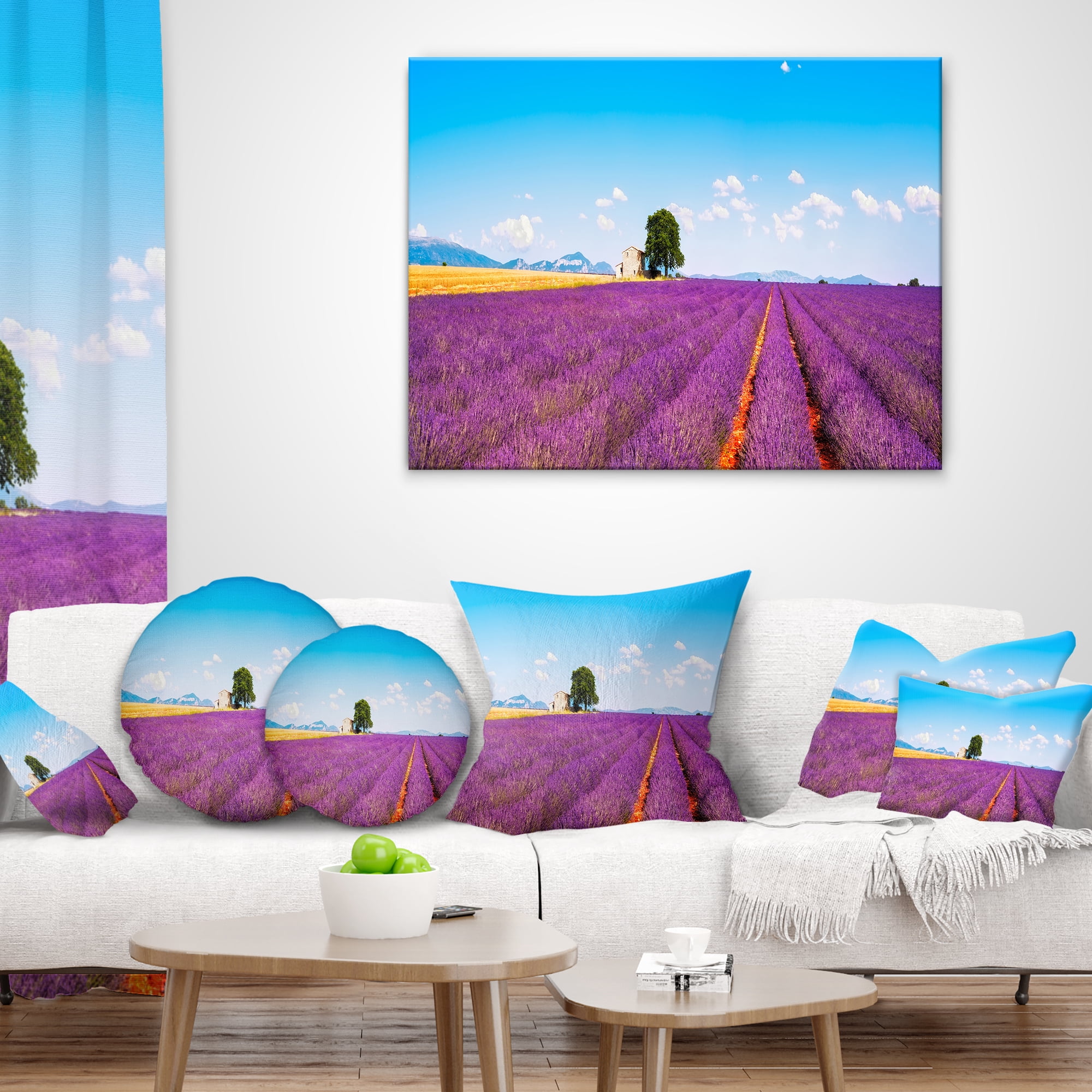 Designart Remote House and Tree in Lavender Field - Landscape Wall Throw Pillow - 18x18