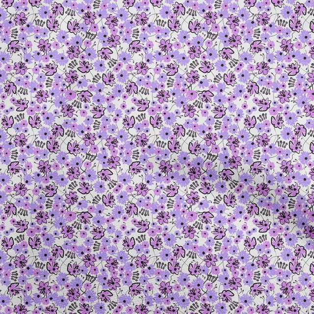 oneOone Polyester Spandex Medium Purple Fabric Abstract Floral Fabric for Sewing Printed Craft Fabric by The Yard 56 Inch Wide