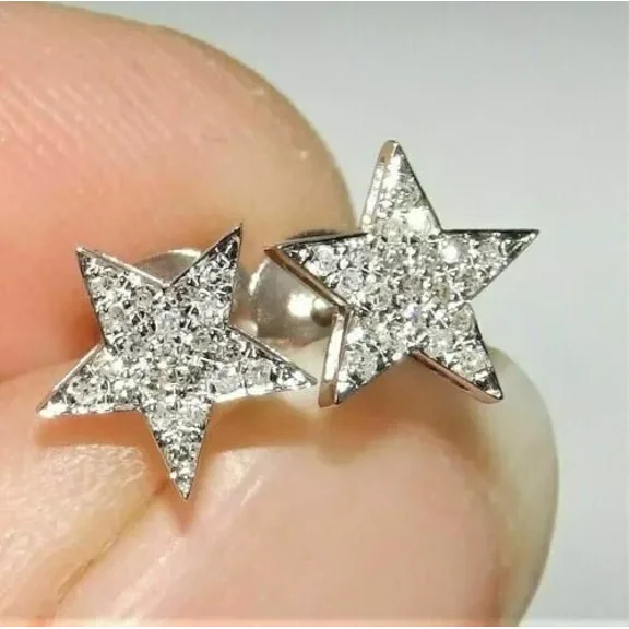 1TCW Round Cut Lab Created White Diamond Star Shape Stud Earrings in 14K White Gold Plated