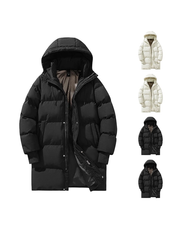 Mens Long Winter Coat Hooded Waterproof Insulated Puffer Jacket Thicken Puffy Warm Down Quilted Windbreaker Parka White S
