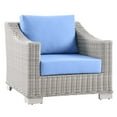 thumbnail image 3 of Modway Conway Outdoor Patio Wicker Rattan 2-Piece Armchair and Ottoman Set in Light Gray Light Blue, 3 of 10