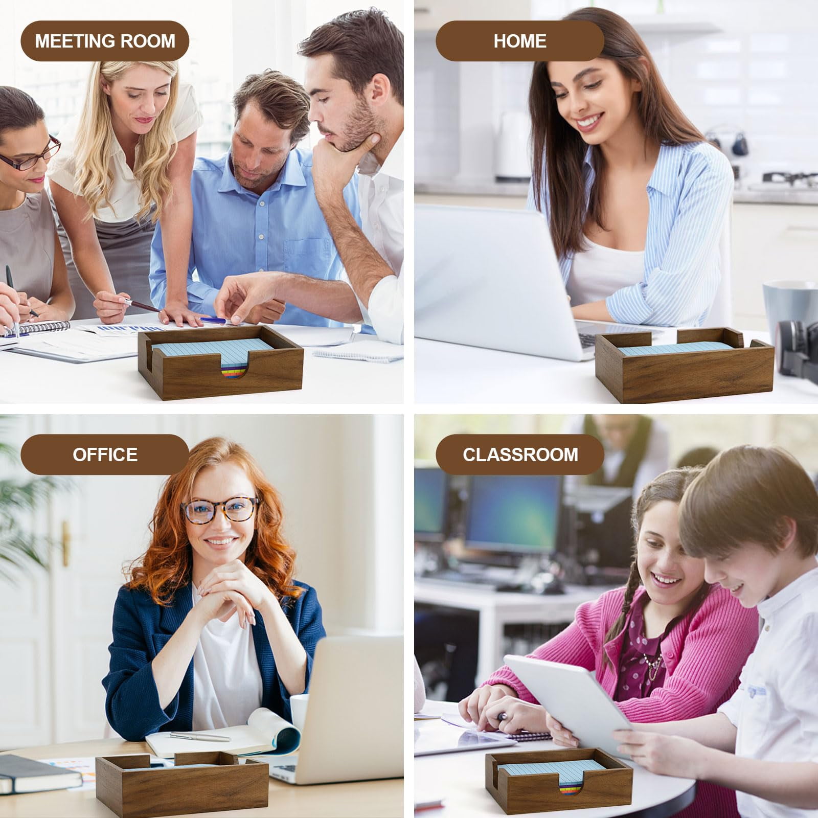 Multibey Walnut Sticky Note Holder - Durable Wood Desk Organizer for Home, Office & Study, Stylish Adhesive Note Stand for Daily Notes, Reminders & Decor
