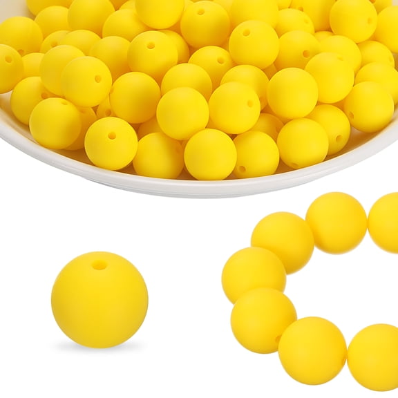 180Pcs Silicone Beads 9mm Round Rubber Focal Beads Bulk for Pens Keychain Bracelet Necklace DIY Crafts Making, Yellow