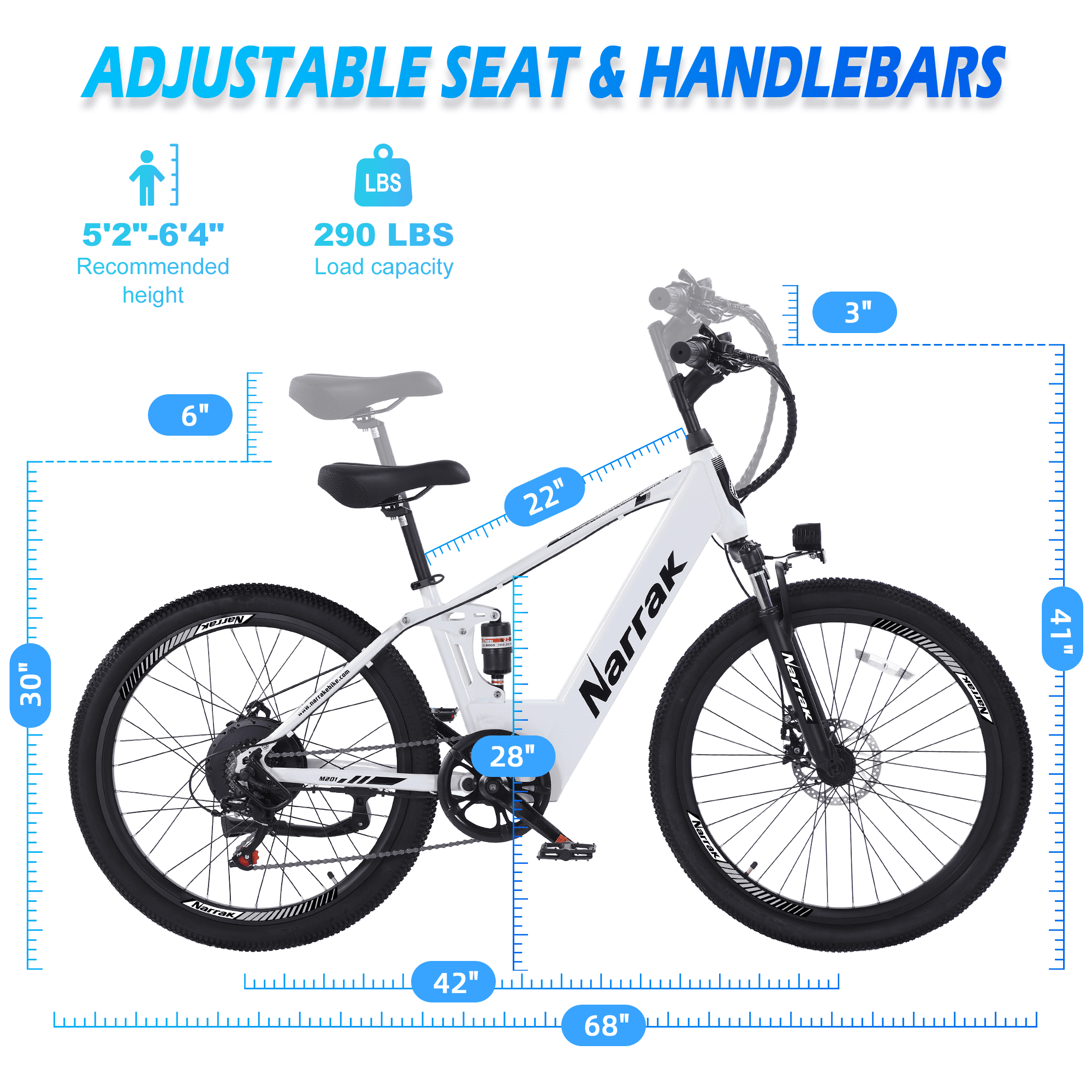 Narrak 26" Electric Bike for Adults, 750W Motor, 48V Built-in Battery Adult Electric Bicycles, Full Suspension Electric Mountain Bike, Step-Over/Thru E Bike,7 Speed