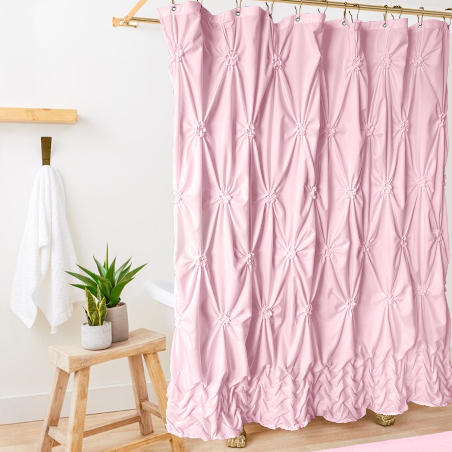NixiYa Pink Shower Curtain Fabric Shower Curtain Boho Shower Curtains Chic Style 72" x 72"