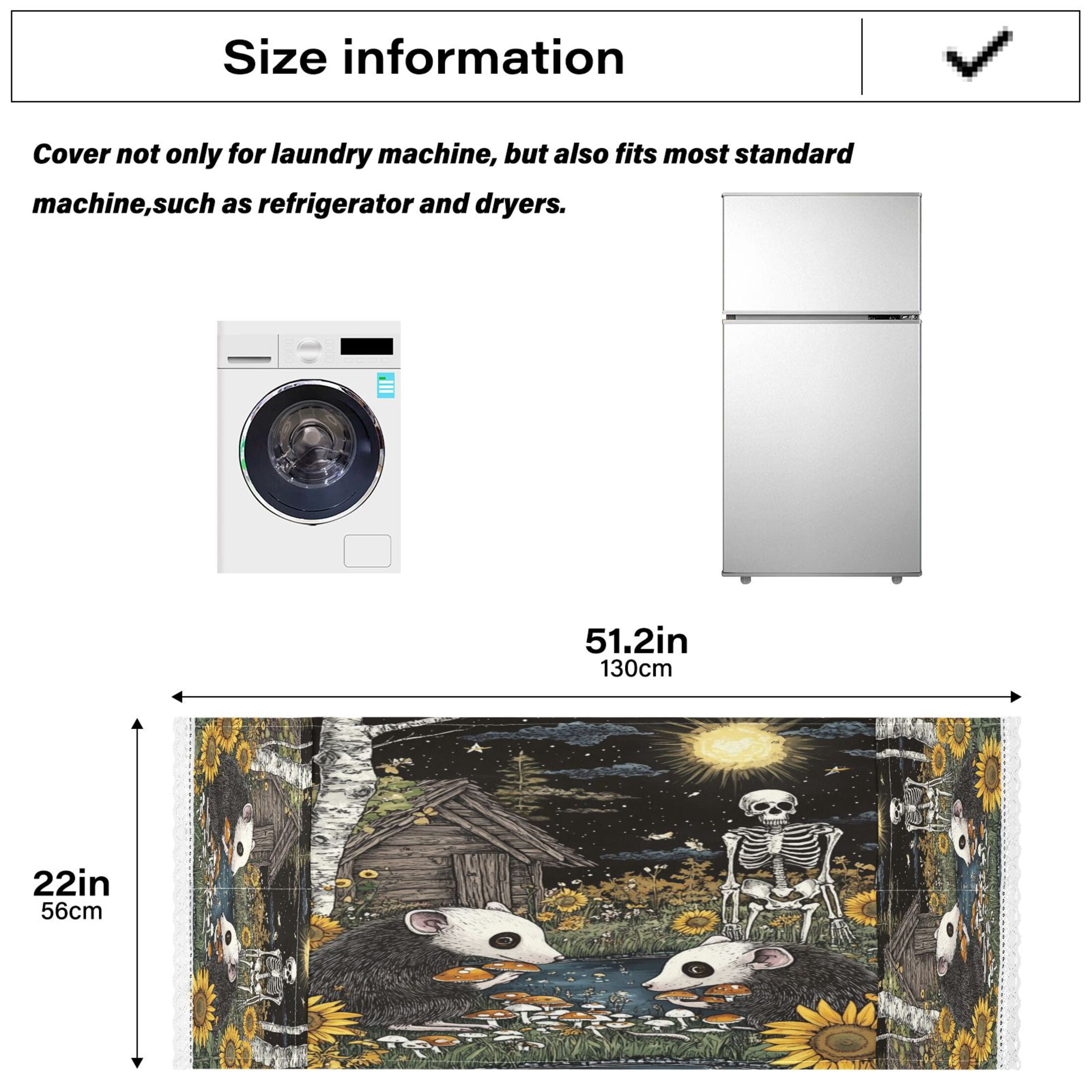 Washing Machine Cover 51.2x22in, Durable Polyester Dust Cover with Lace Trim and Side Pocket for Appliances Opossum Mushroom