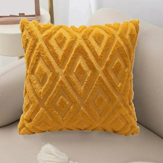 Flower Pillow Cover | Faux Lambswool Cushion Cover | Dark Gray Blue Yellow | Polyester Soft Decorative Throw Pillowcase | 1 Piece | 17.7x17.7 in | Removable | Home Sofa Decor
