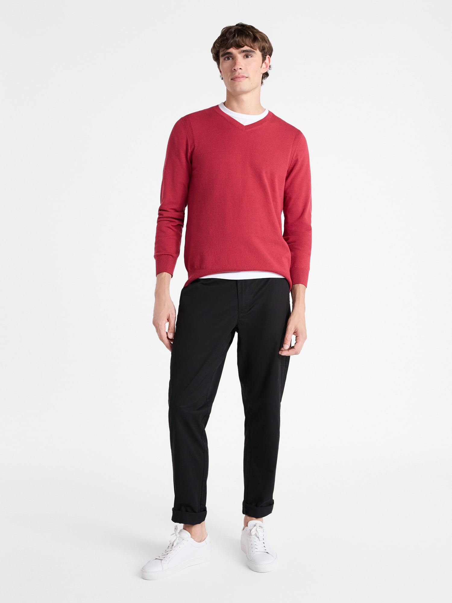 Free Assembly Men's Cozy Yarn Everyday V-Neck Sweater with Long Sleeves, Size XS-3XL