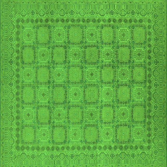 Ahgly Company Indoor Square Oriental Green Industrial Area Rugs, 7' Square