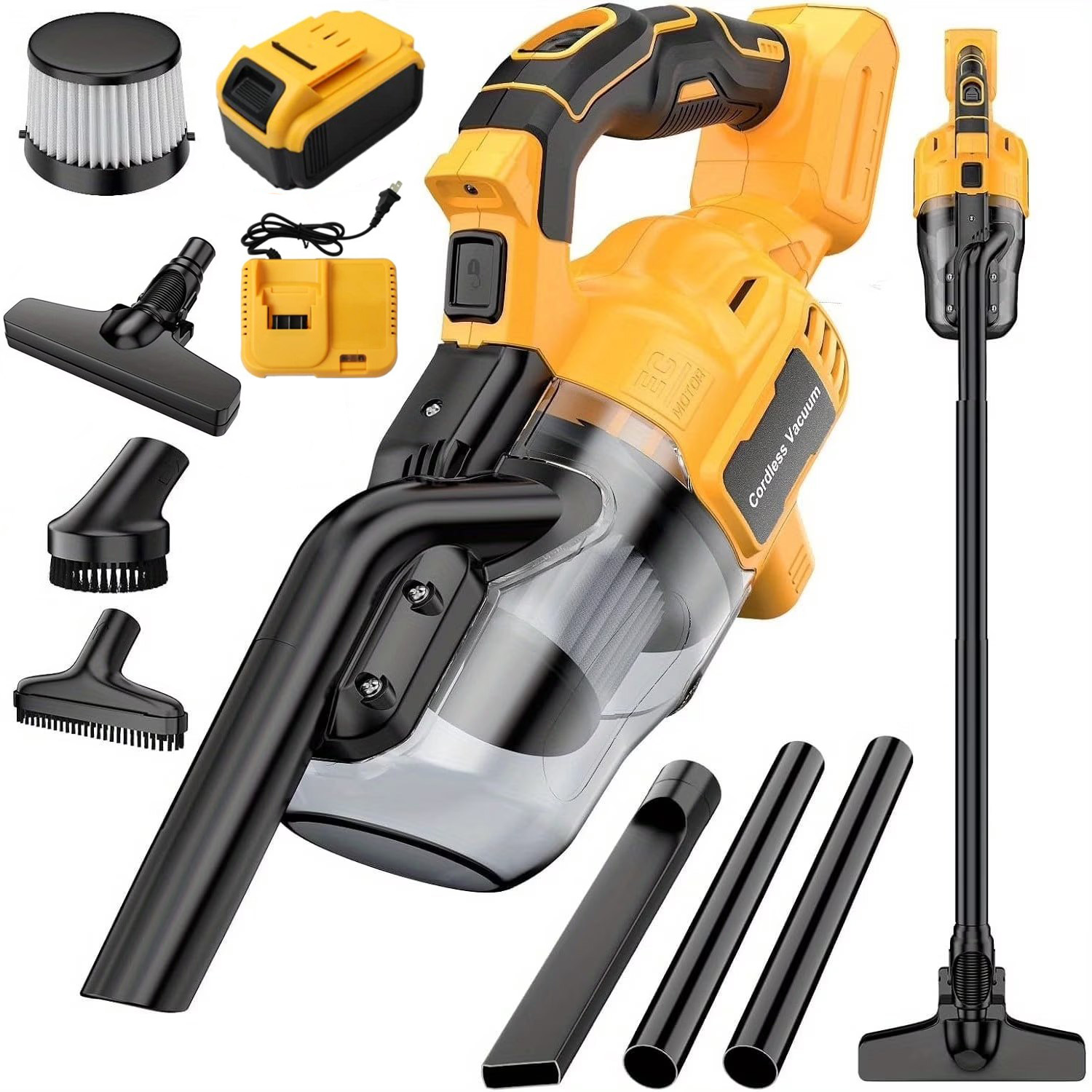 Cordless Vacuum for DeWalt 20V Battery, Portable Handheld & Stick 2-in-1 Cleaner with 16000Pa Suction, 10L Capacity, HEPA Filter, Attachments, Includes 1 Battery for Home, Car, Floor