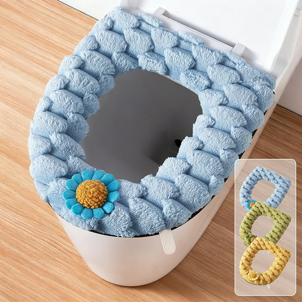 Funda De Asiento De Inodoro De Forro Polar Funda de cojín para asiento de inodoro de franela azul, gruesa, cálida y lavable, con cremallera (1 pieza) Rkxzt