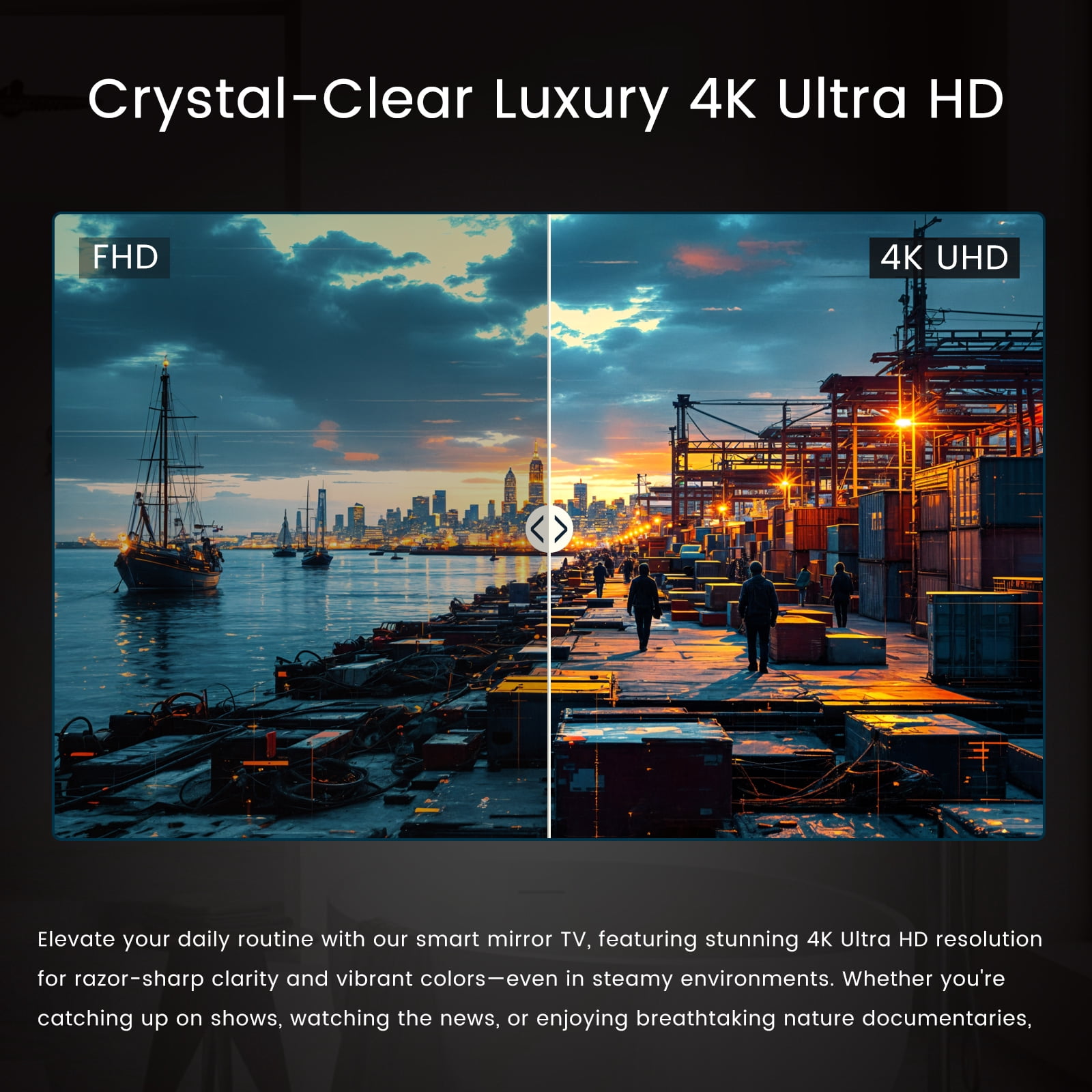 Soulaca 43 inches LED Light Mirror Smart TV 4K Screen Decoration Makeup TV Atsc Goog-le System Voice Control Built-in Atsc Dtv Tuner