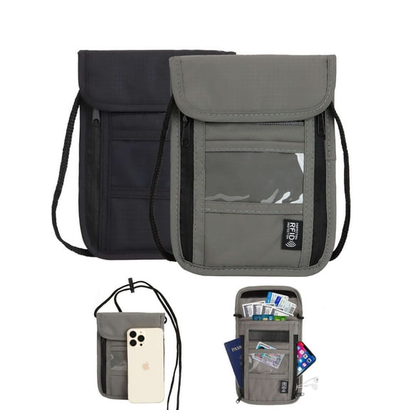 LAVA Travel Neck Wallet with RFID Blocking Passport Holder Card Wallet for Family Women Men Black