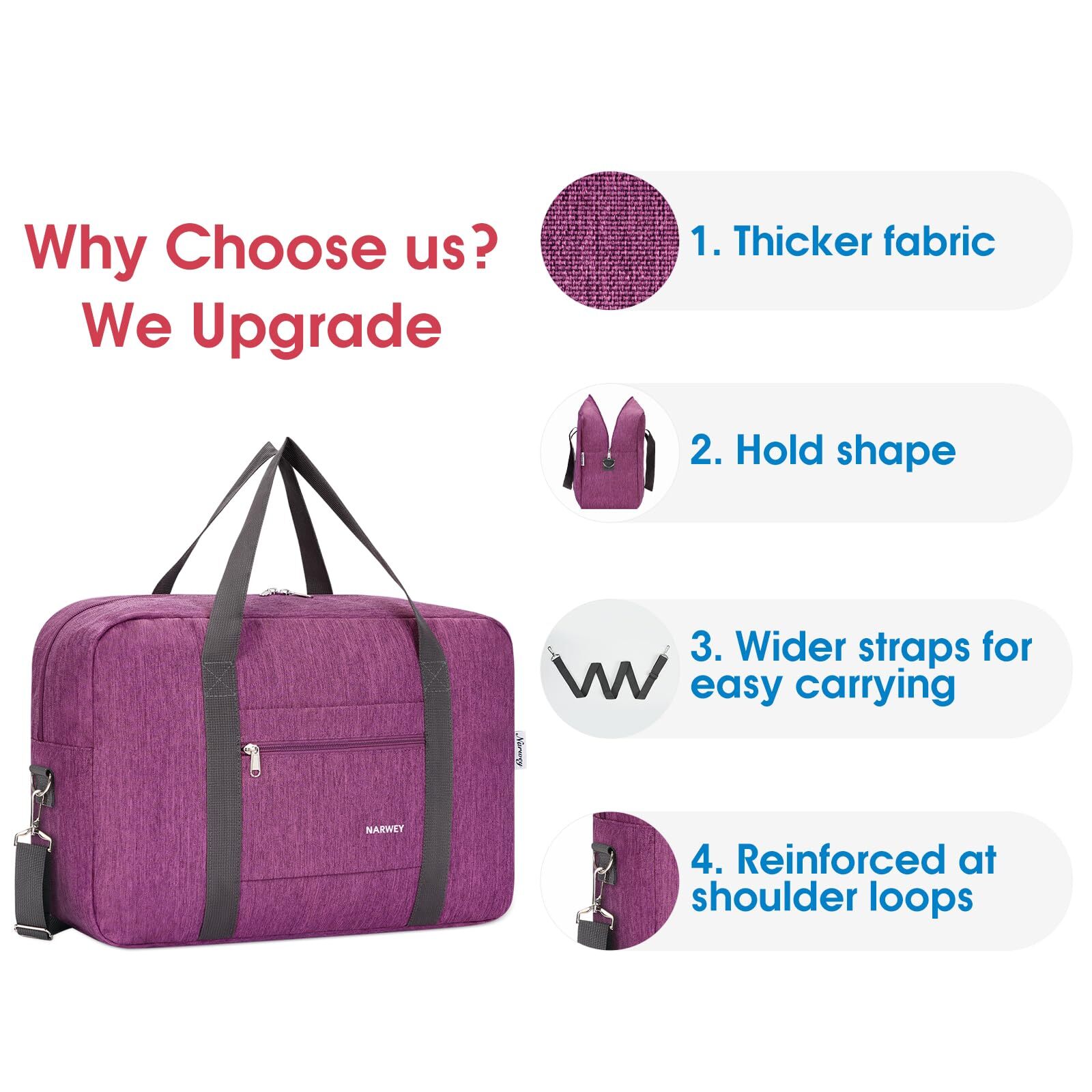 Narwey Small Carry-On Duffel Bag, Dark Purple photo 2