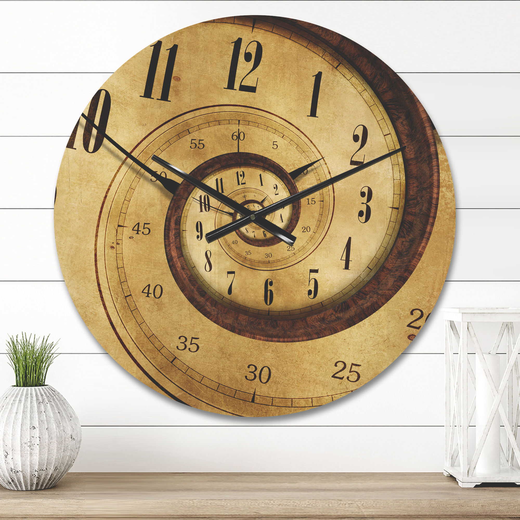 Designart 'Traditional Time Spiral' Modern Wood Wall Clock