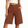 thumbnail image 2 of Erwazi Shorts for Women Solid Button Cotton Linen High Waist Knee Length Casual Shorts with Pocket, 2 of 4