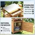 thumbnail image 3 of Outsunny Outdoor Grill Cart with Wheels and Storage Cabinet, Solid Wood Outdoor Kitchen Island with Stainless Steel Top, Drawer, Side Handle, Brown, 3 of 9