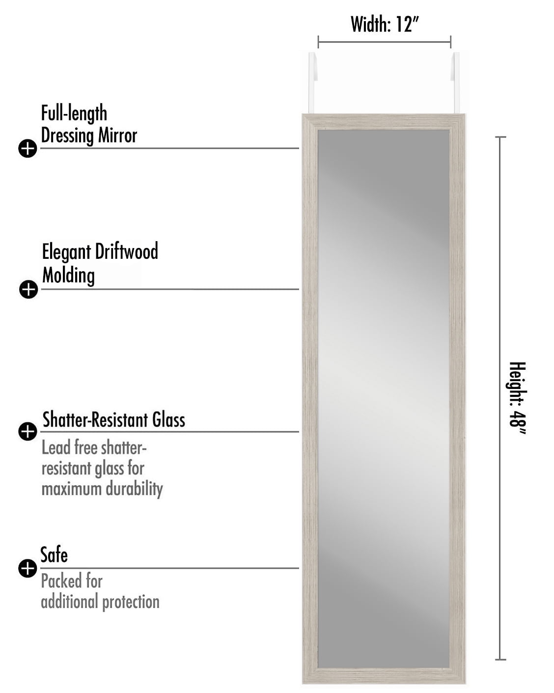 Americanflat Over The Door Mirror - Full Length Mirror with Hanging Brackets - Door Mirror for Bedroom, Bathroom, Dorm, Long Full Body Mirror with Hanger and Shatter-Resistant Glass -Dark Wood
