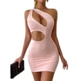 thumbnail image 1 of SAYOO - Vestido ajustado para mujer, color sólido, un hombro, diseño recortado, fiesta, ropa de calle, vestido de cóctel SAYOO  Moda, 1 of 9