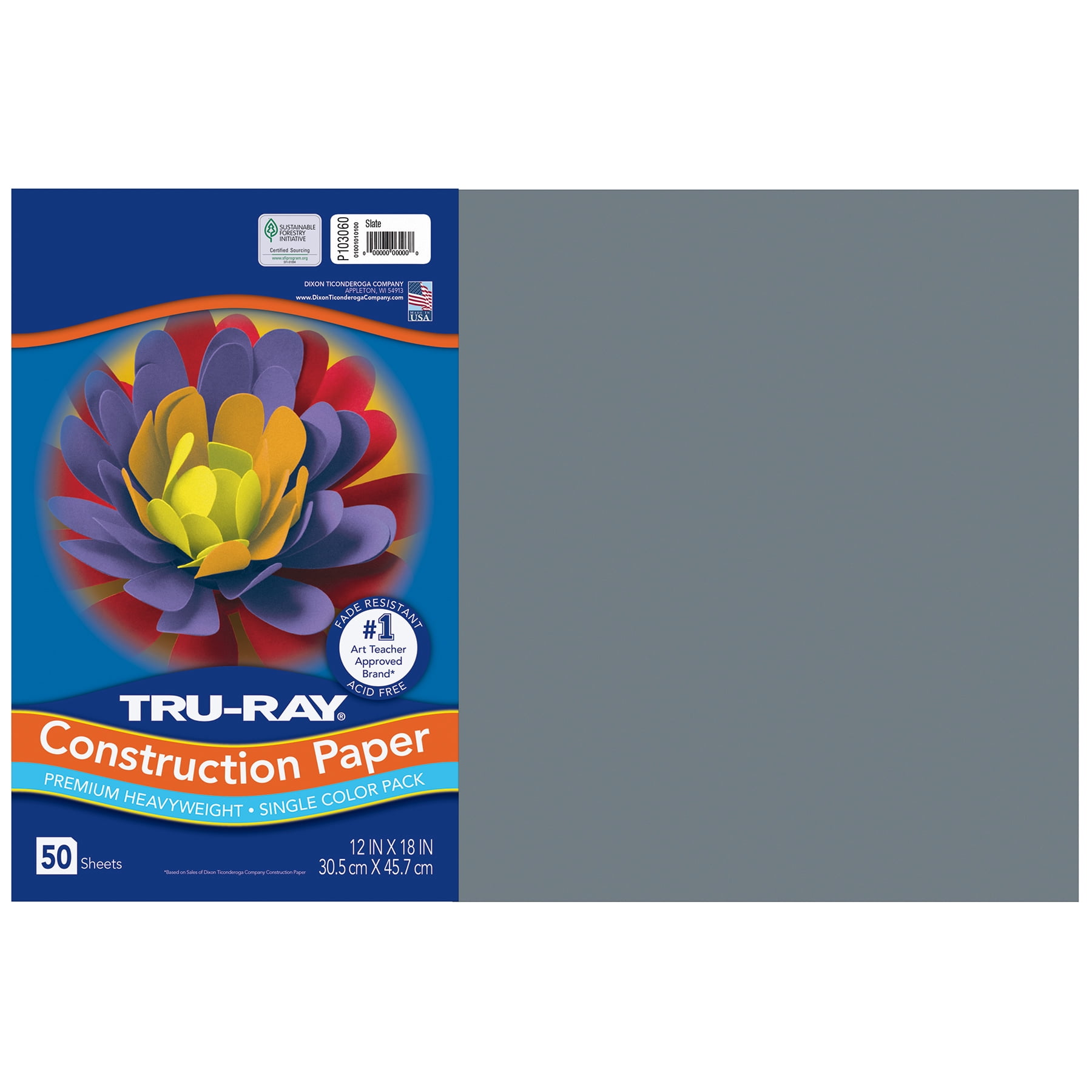 Tru-Ray Construction Paper, Heavyweight, Slate, 12" x 18", 50 Sheets Per Pack, 5 Packs