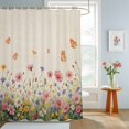 thumbnail image 4 of Shower Curtain Spring Wildflower Butterfly Shower Curtains for Bathroom Decor, Waterproof Polyester Shower Curtain Set with Hooks, Extra Long 72" x 96" Pink Flower Linen Texture, 4 of 9