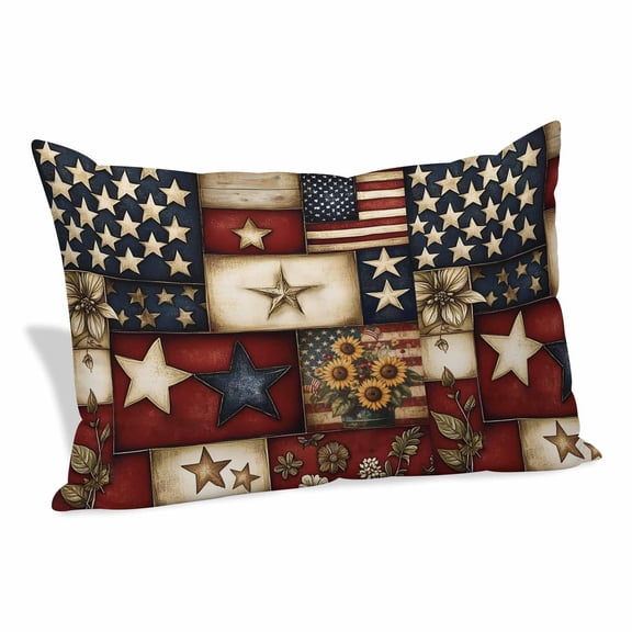 American Flag Pillow Covers Queen, Texas Star Farmhouse Sunflowers Blue Red Soft Brushed Microfiber Breathable Throw Pillow Covers, Pillowcase with Zipper for Couch Sofa Bedroom Living Room 20"x30"