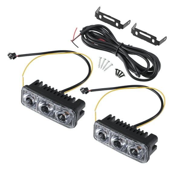 Car Daytime Running Light White Amber Switchback Turn Signal 3-LED Light Plastic Black (Set of 2)