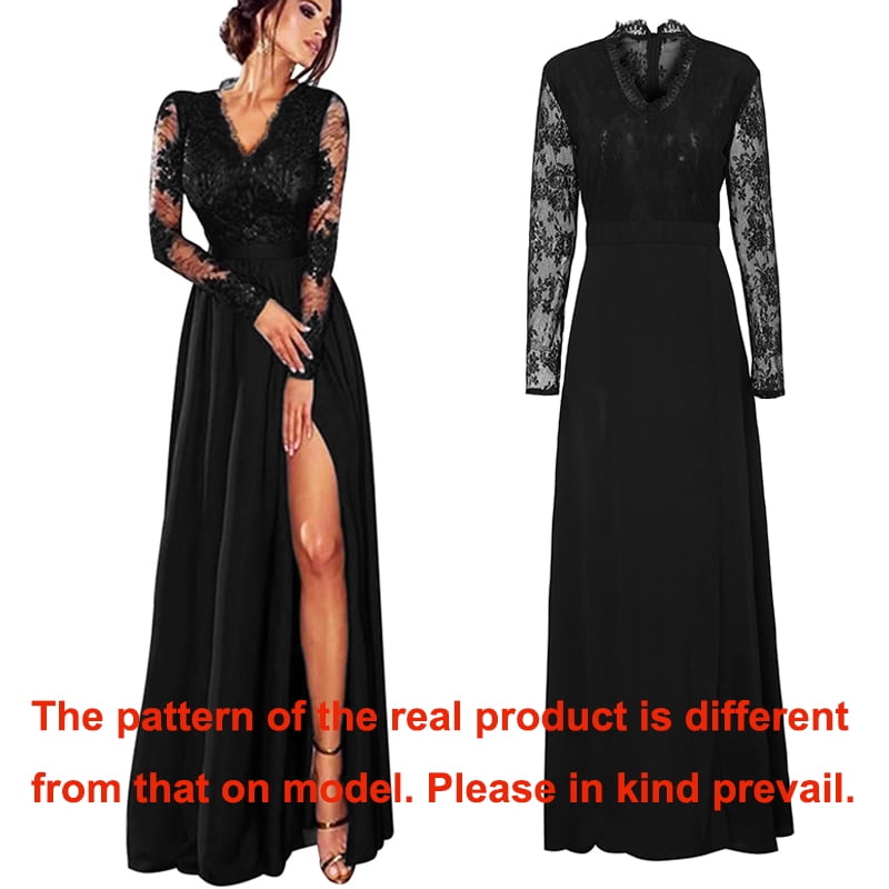 black long sleeve maxi dress with side split
