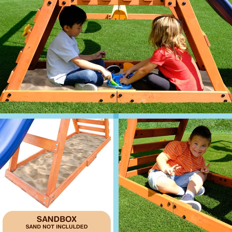 Sportspower My 1st Wood Swing Set with 2 Swings, Rock Climber & 6