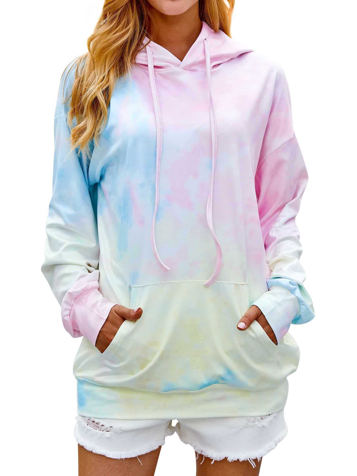 StarVnc Tie Dye Long Sleeve Hooded Hoodies Sweatshirt with Kangaroo Pocket for Teen Girl